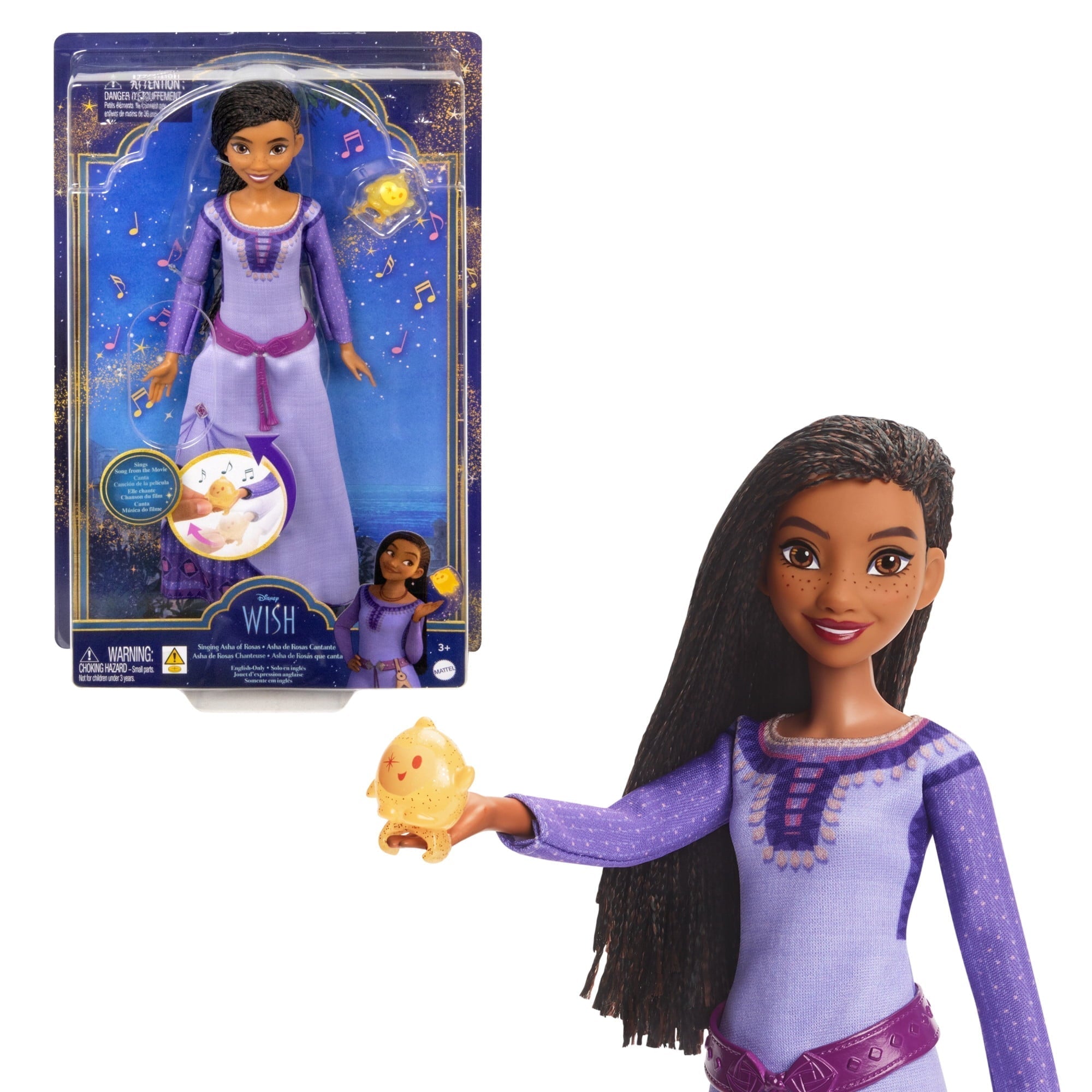 Disney’s Wish Singing Asha of Rosas 11 inch Fashion Doll & Star Figure, Posable with Removable Outfit (English)